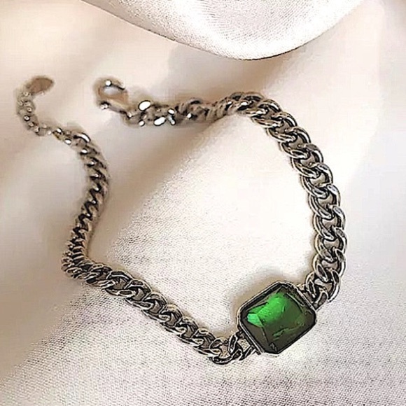 Emerald Green Sterling Silver Chain Link Bracelet - Picture 11 of 12